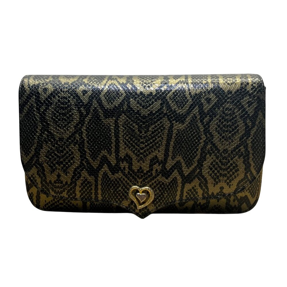 Lionhart Women’s Gold Snake Print Leather With Gold Heart Clasp Crossbody Bag
